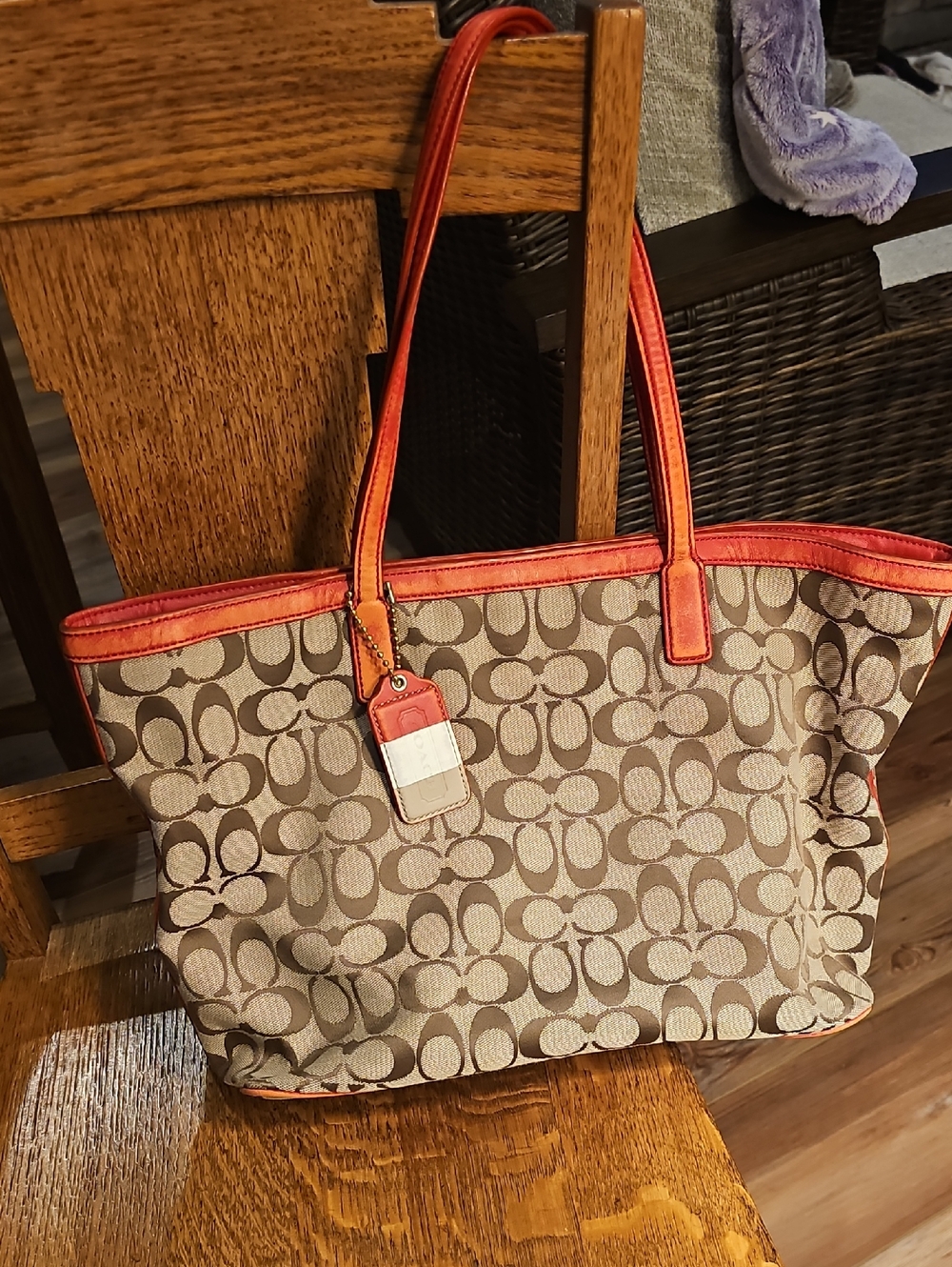 Coach Signature Canvas Tote with Orange Trim